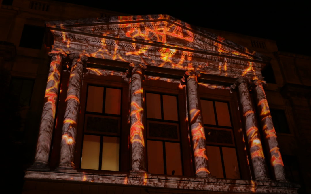 fire projected on building