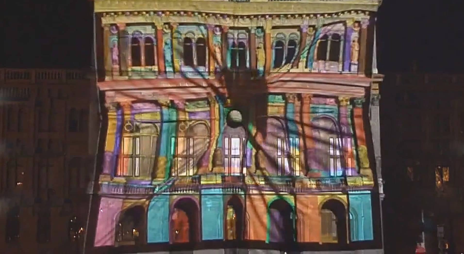 ball hiting building projected on building