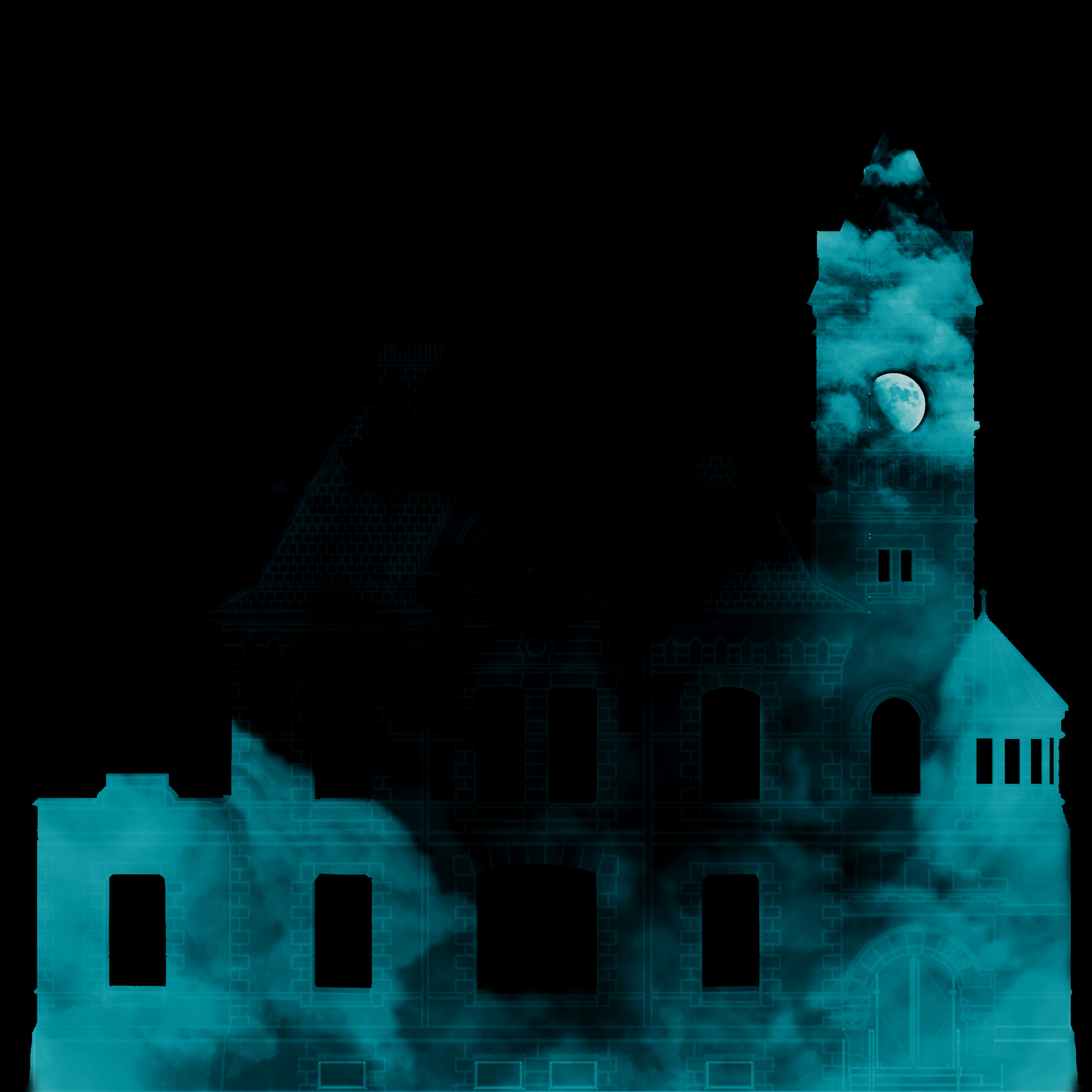 cloudy night sky projected on building